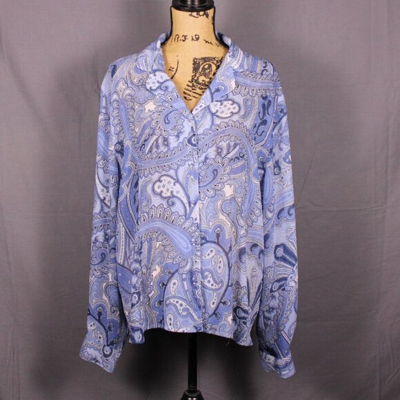 Alfred Dunner Plus Size 20 Blue Gray Silver Lurex Paisley Blouse Career Party - Picture 1 of 7